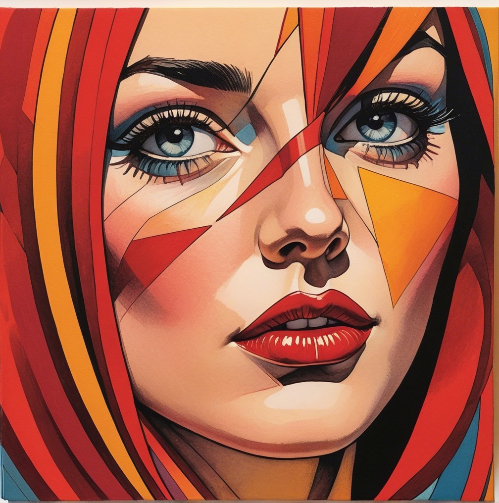 Stylized Portrait of a Woman with Geometric Patterns