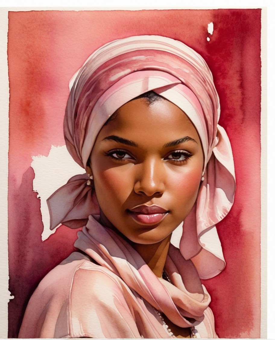 Watercolor Portrait of a Young Woman in Pink Attire