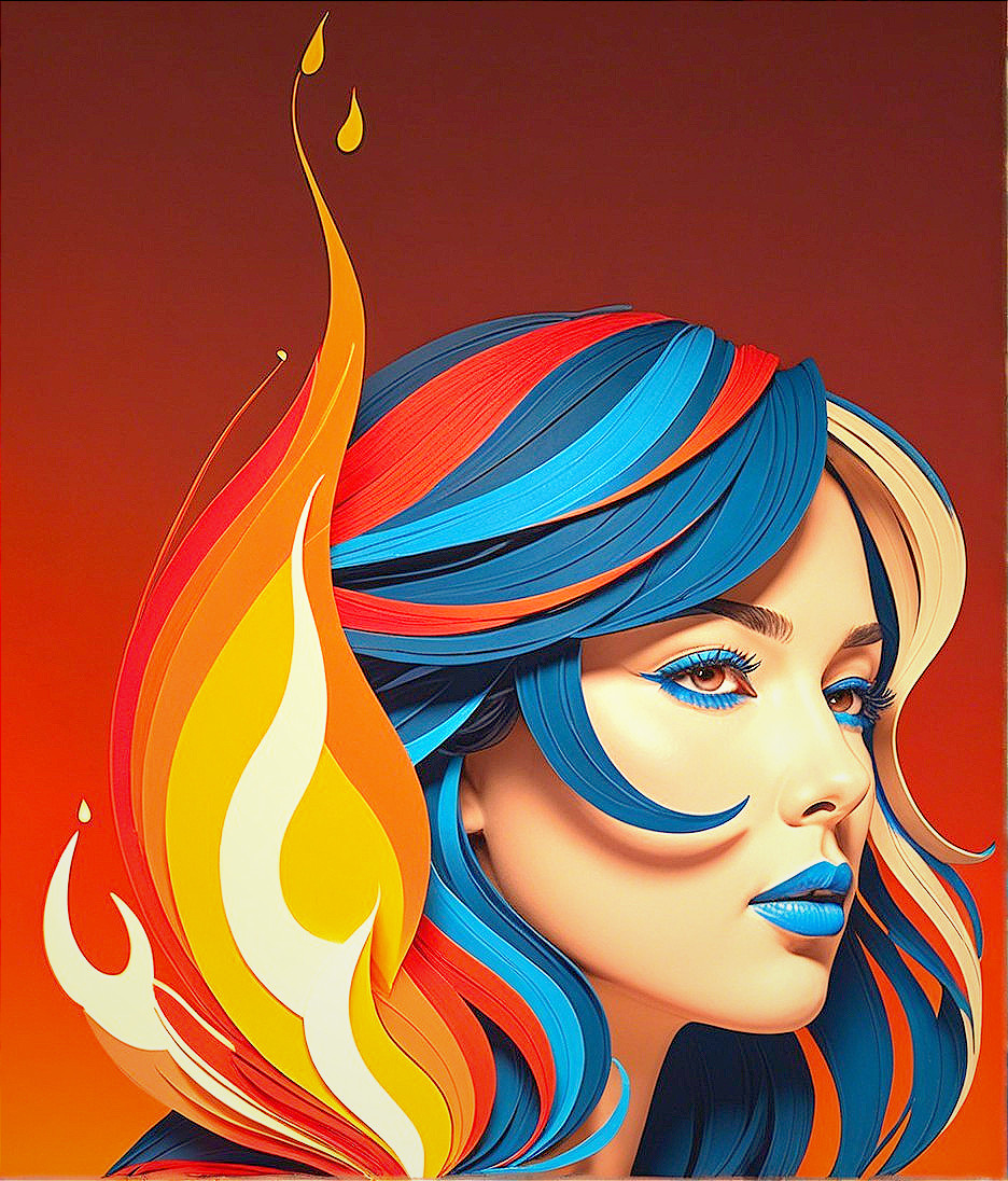 Portrait of a woman with vibrant hair and confident expression
