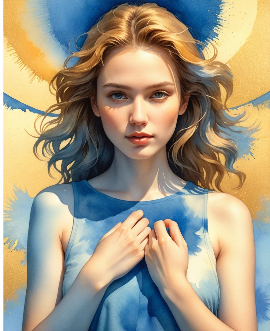 Young woman with blonde hair in vibrant blue background