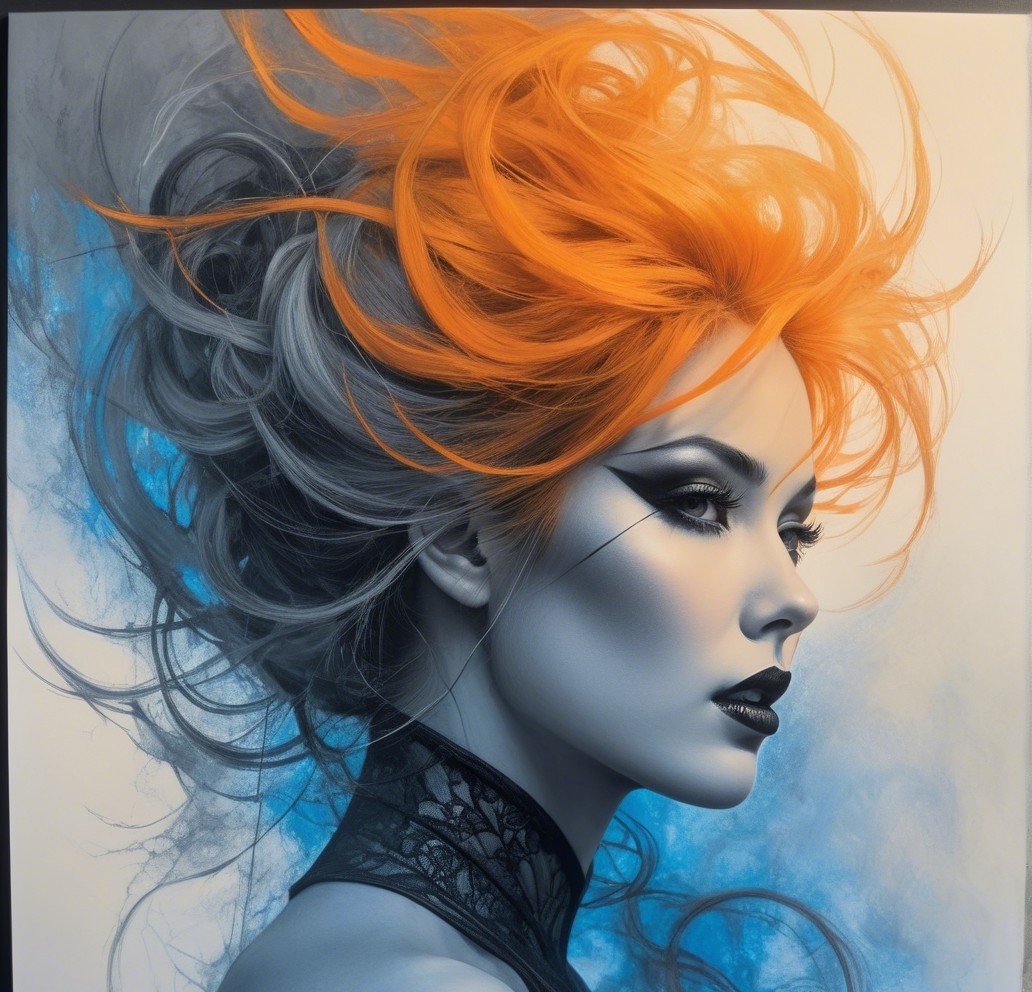 Profile of a Woman with Orange Hair and Gray Skin