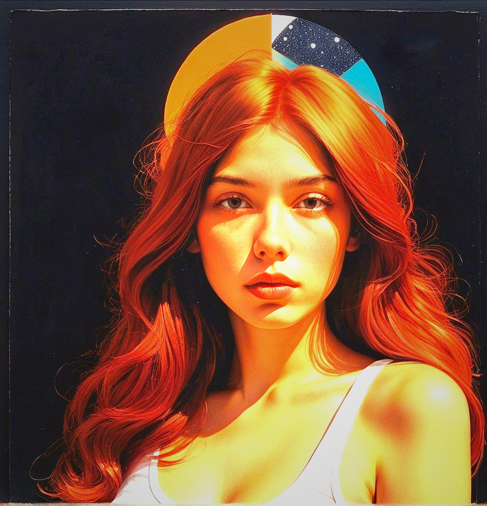 Young Woman with Red Hair and Geometric Background