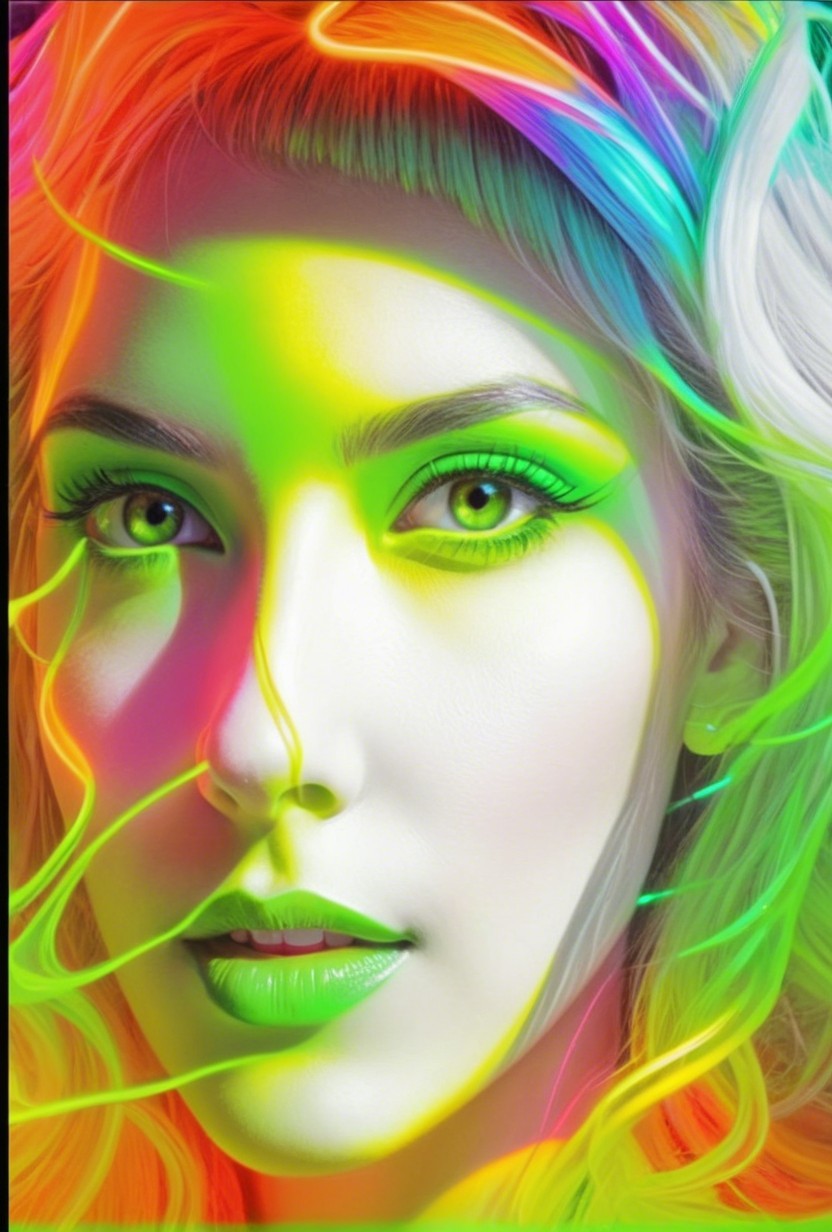 Vibrant Portrait of a Female Figure with Rainbow Hair