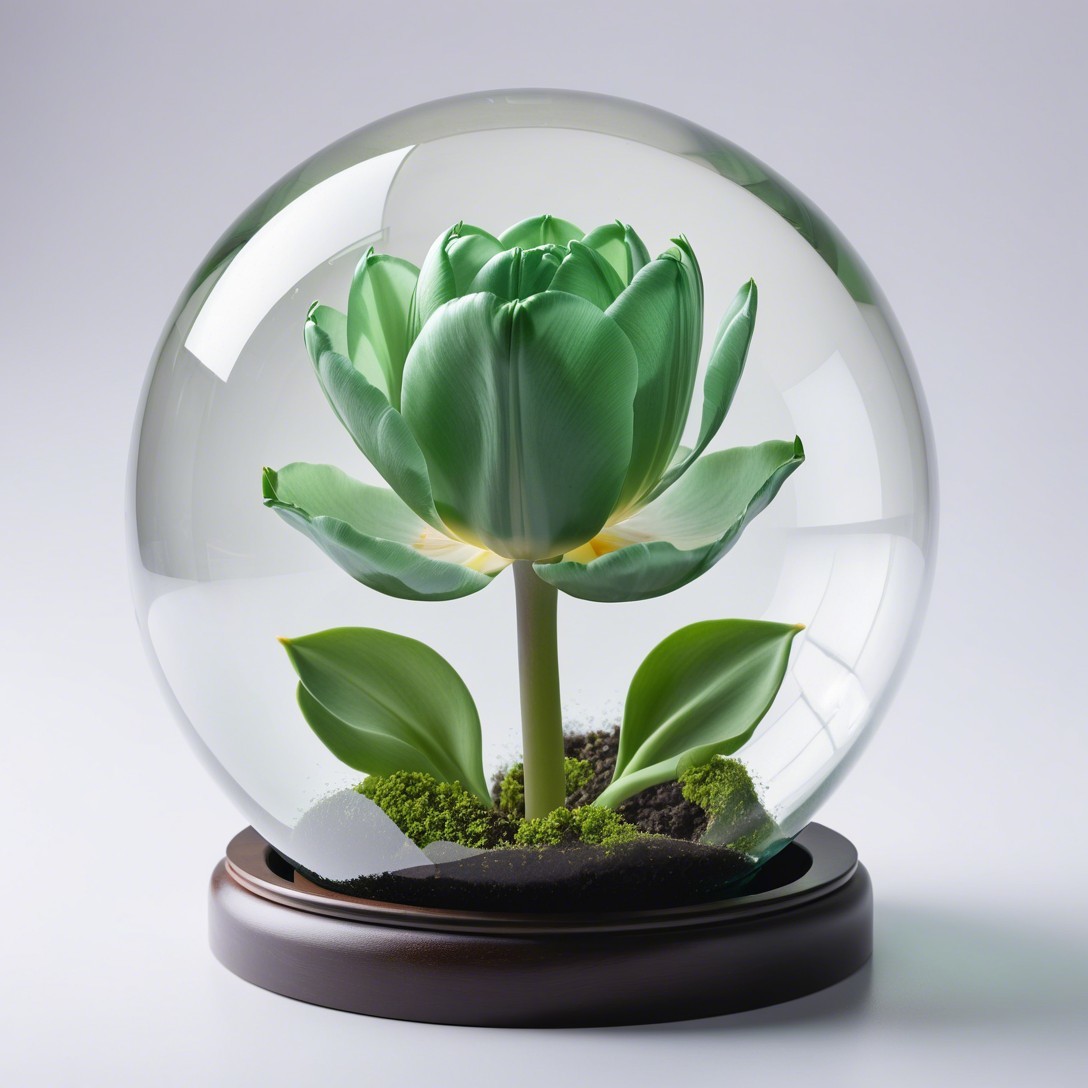 Glass Dome Displaying Green Lotus Flower and Moss