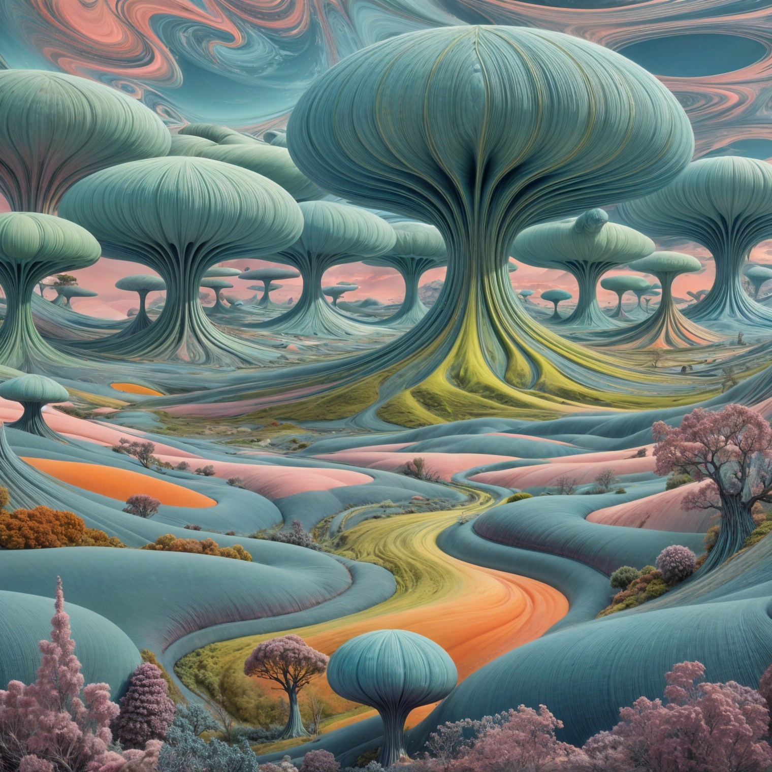 Surreal Landscape with Colorful Trees and River