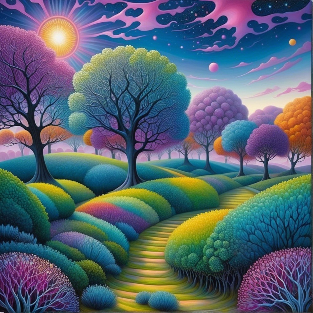 Vibrant Landscape with Colorful Fantastical Trees