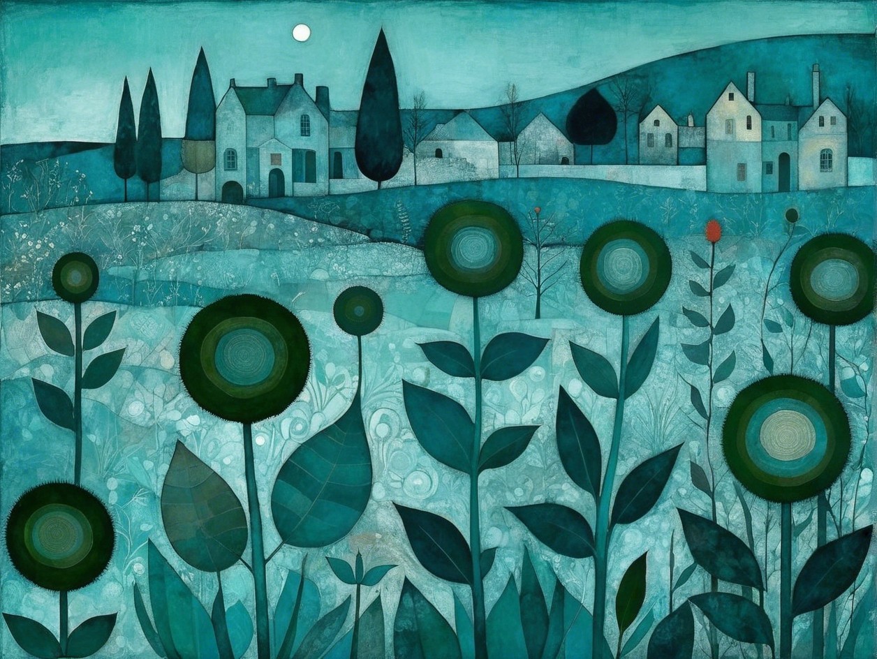 Serene Landscape with Hilly Background and Flowers