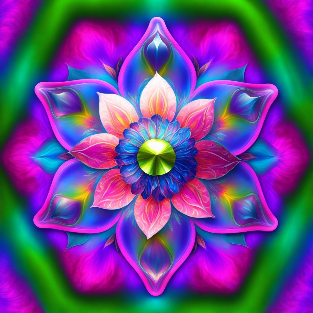 Vibrant Symmetrical Mandala with Lotus Flower Design
