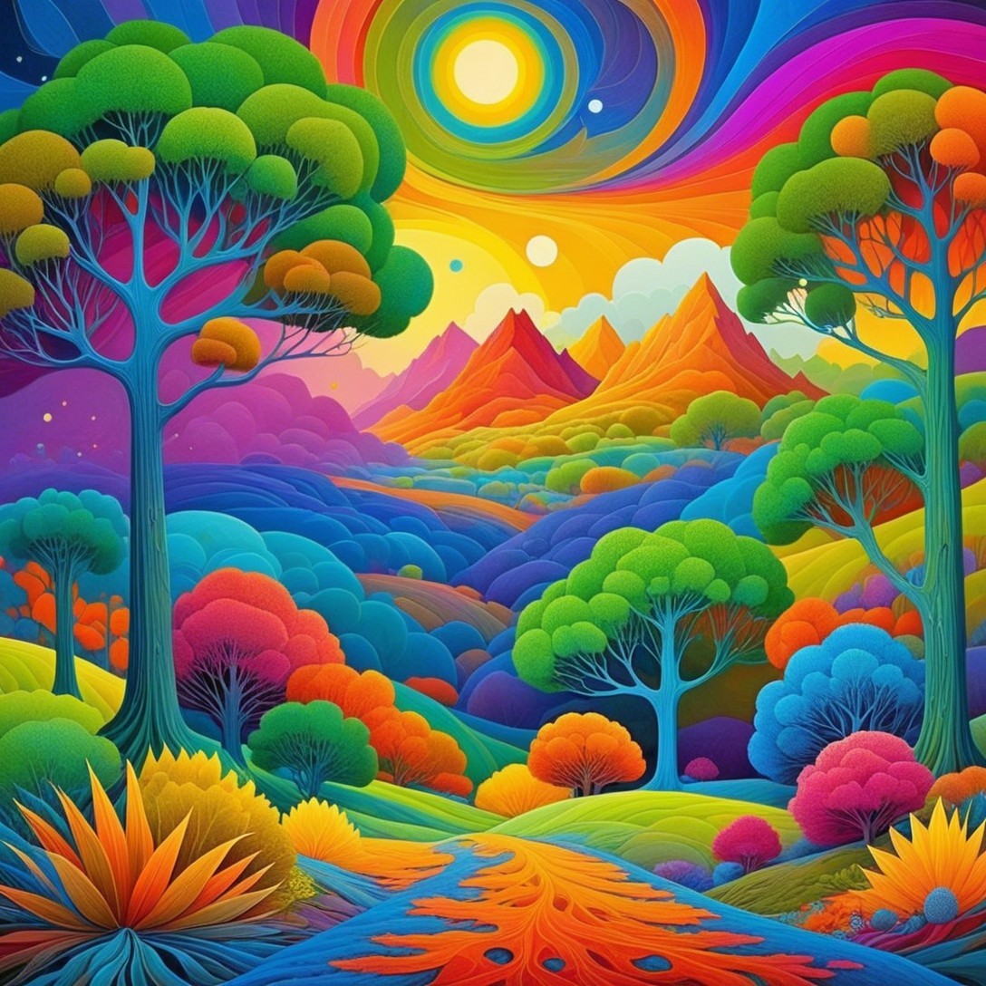 Vibrant Landscape with Colorful Mountains and Sky