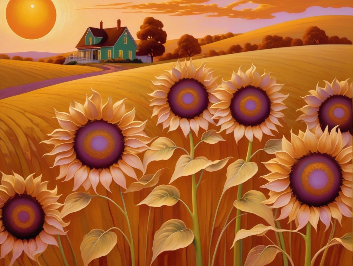 Vibrant Sunset Over a Serene Rural Landscape