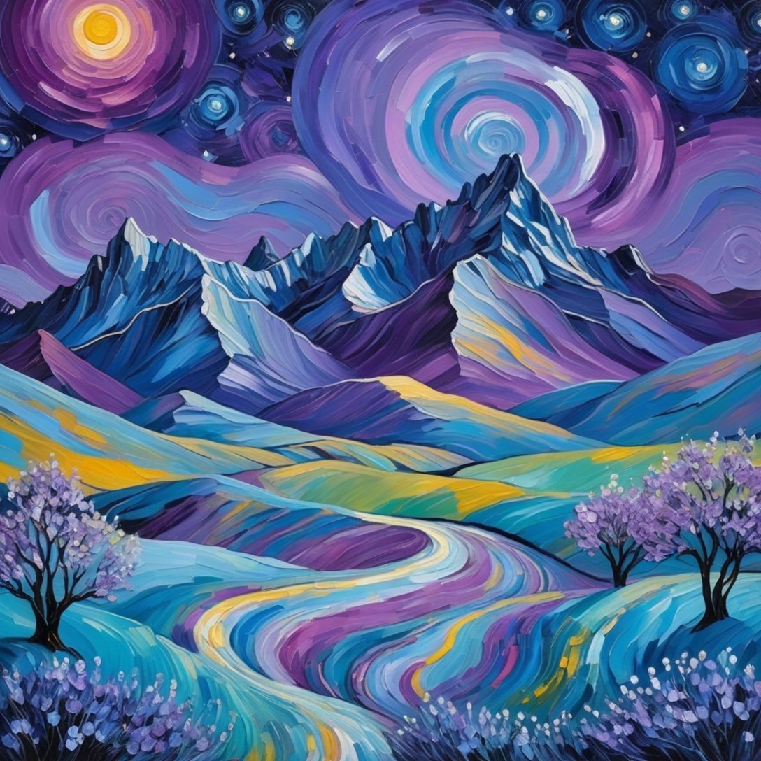 Abstract Landscape with Vibrant Colors and Mountains