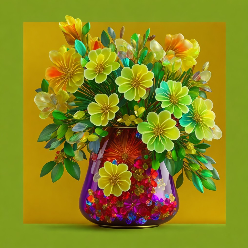 Vibrant Flower Bouquet in Purple Vase with Gems