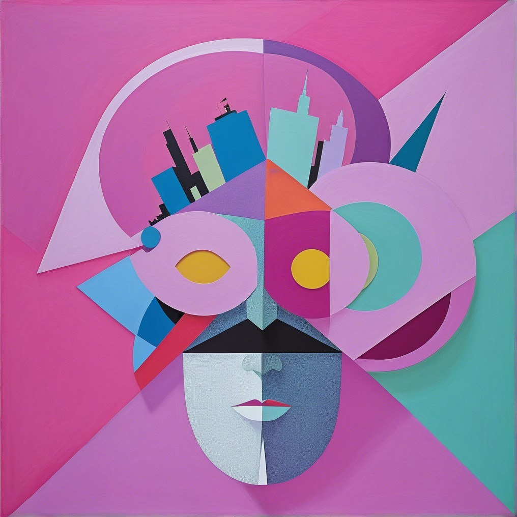 Stylized Face Artwork with Geometric Urban Elements