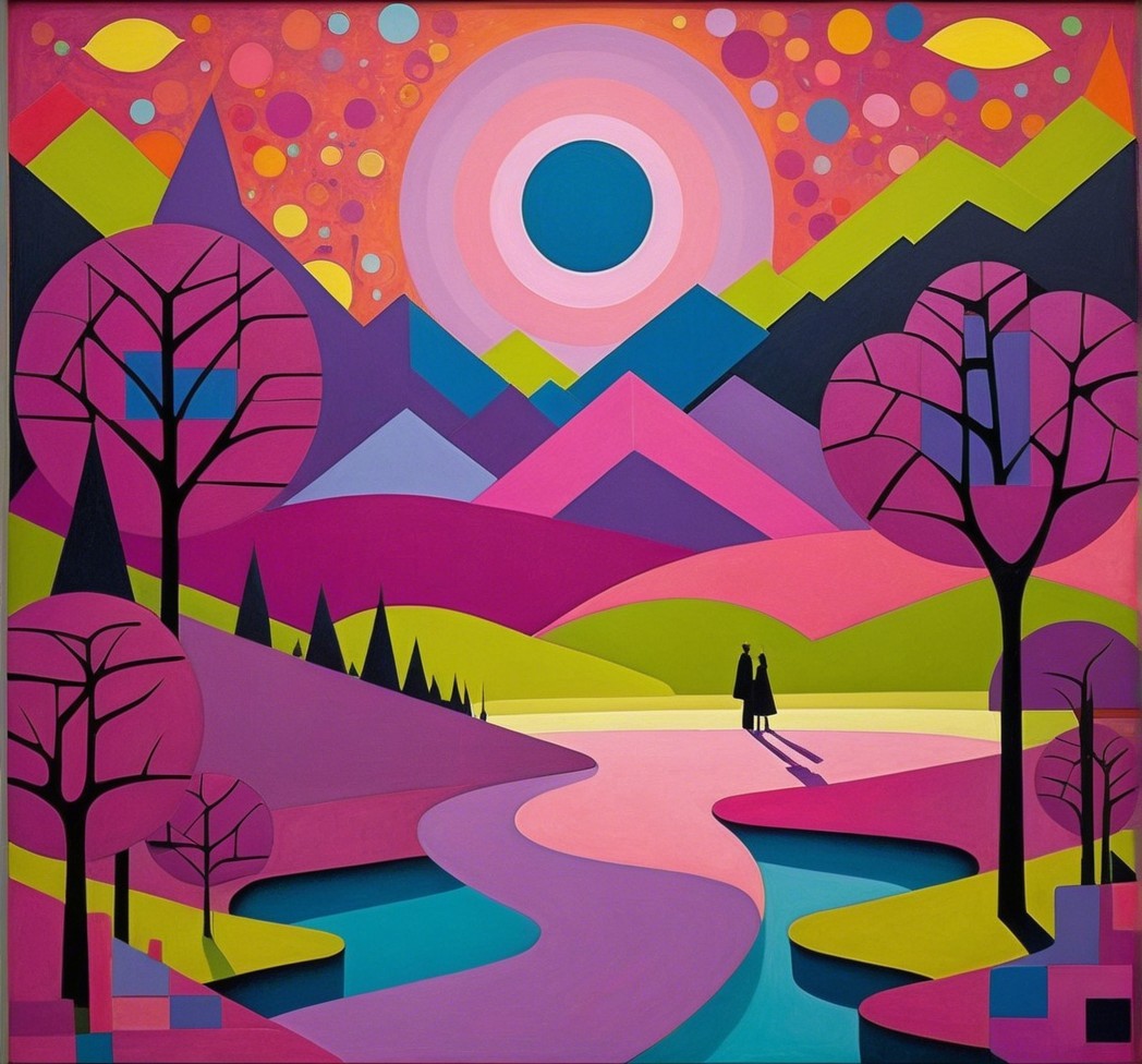 Vibrant Abstract Landscape with Geometric Shapes