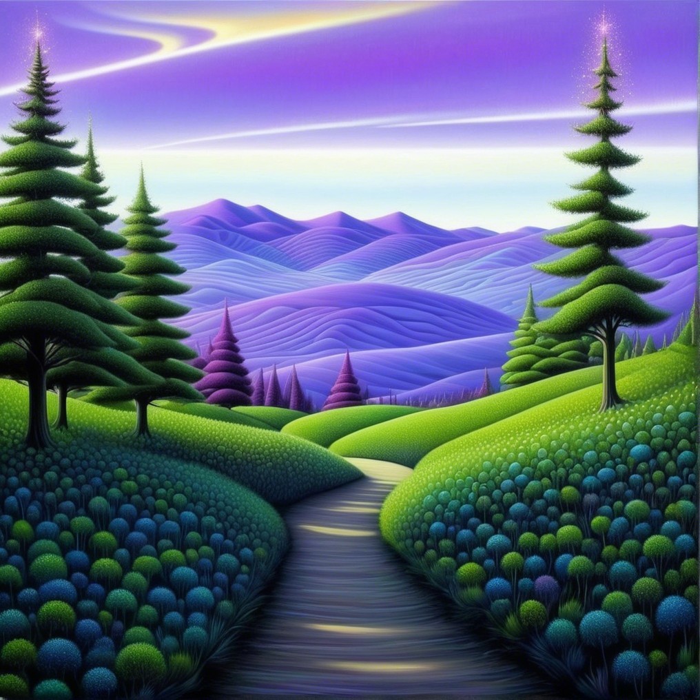 Vibrant Landscape with Rolling Hills and Colorful Shrubs