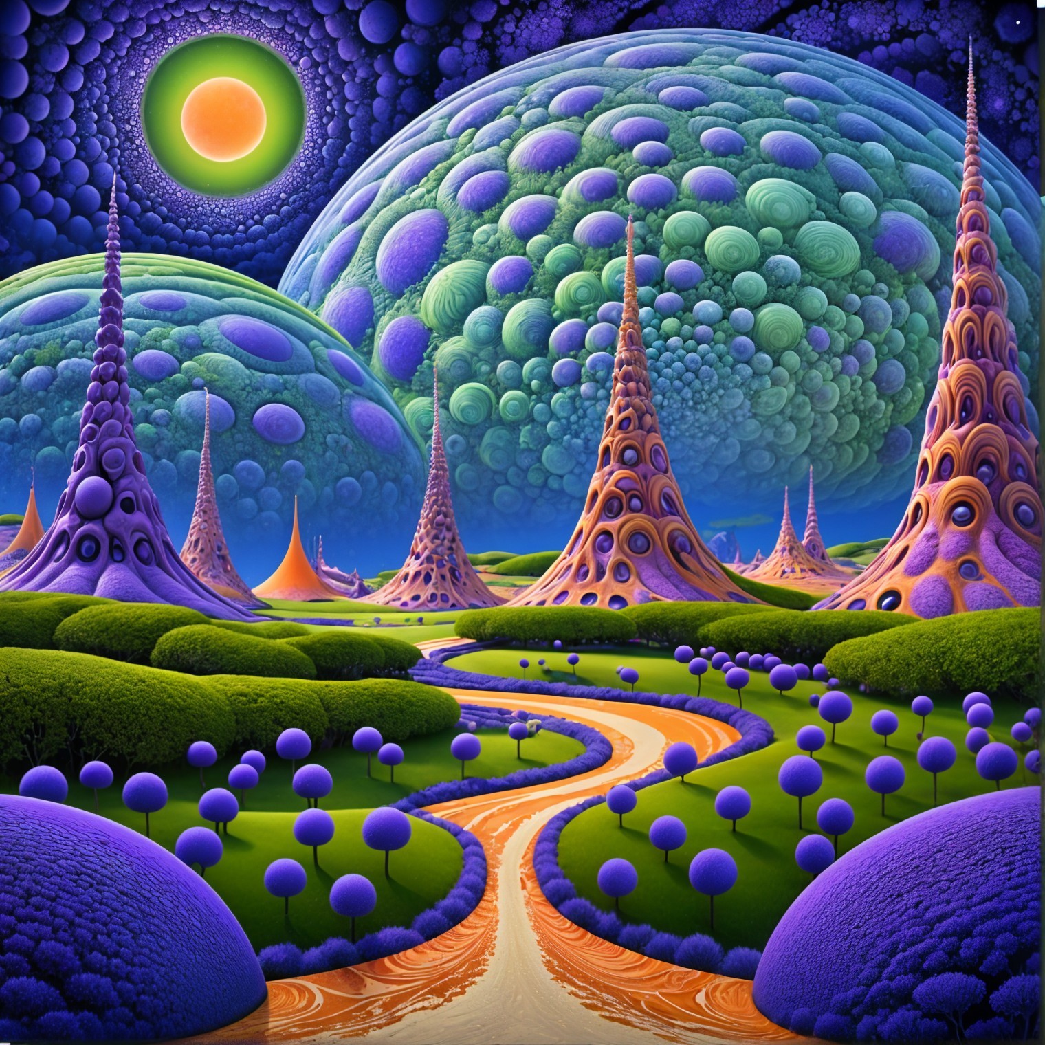 Surreal Landscape with Vibrant Colors and Structures