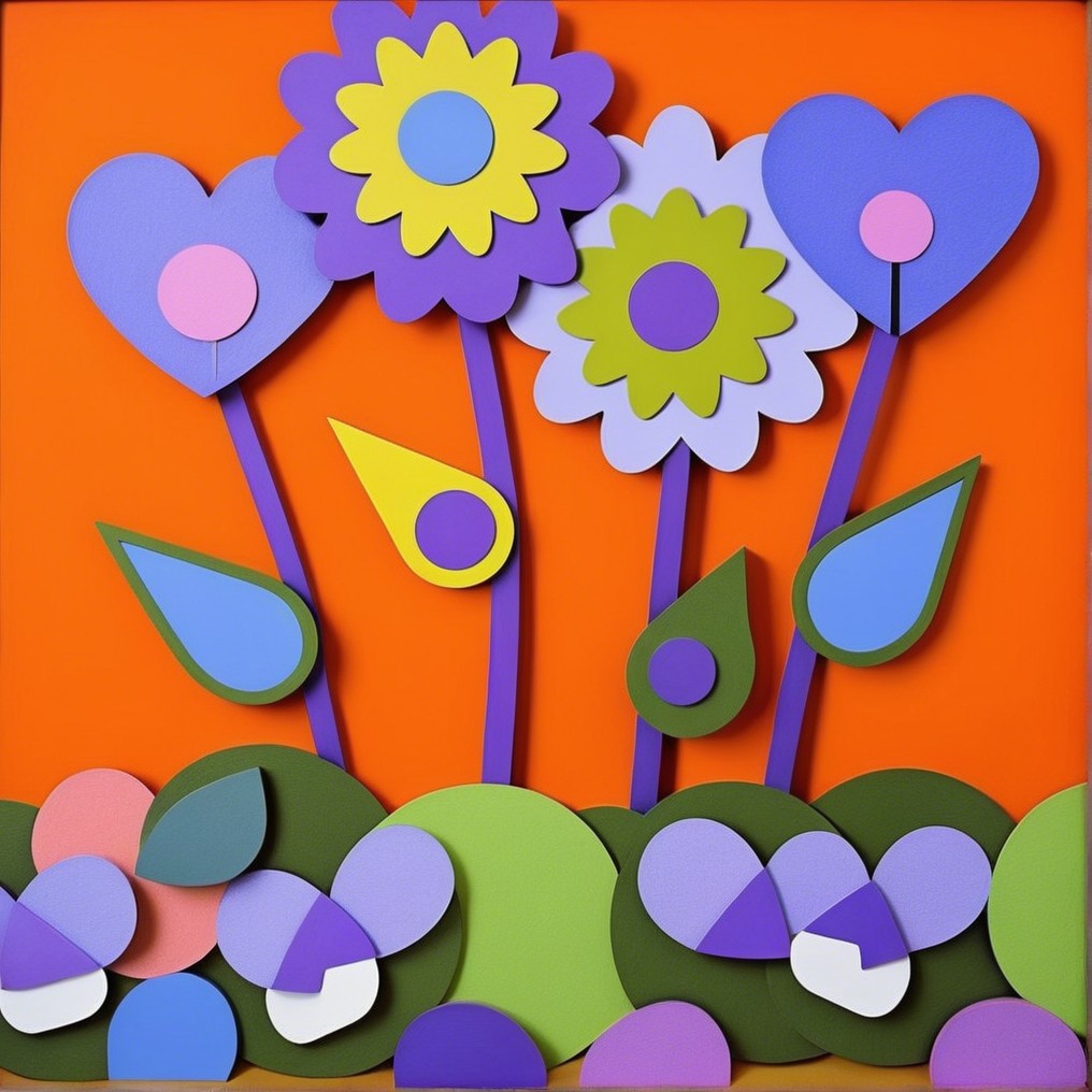 Whimsical Collage of Colorful Paper Flowers