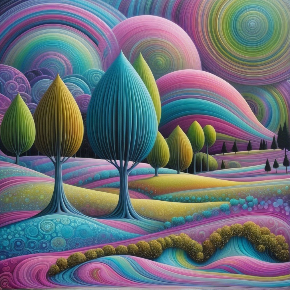 Vibrant Dreamlike Landscape with Swirling Colors