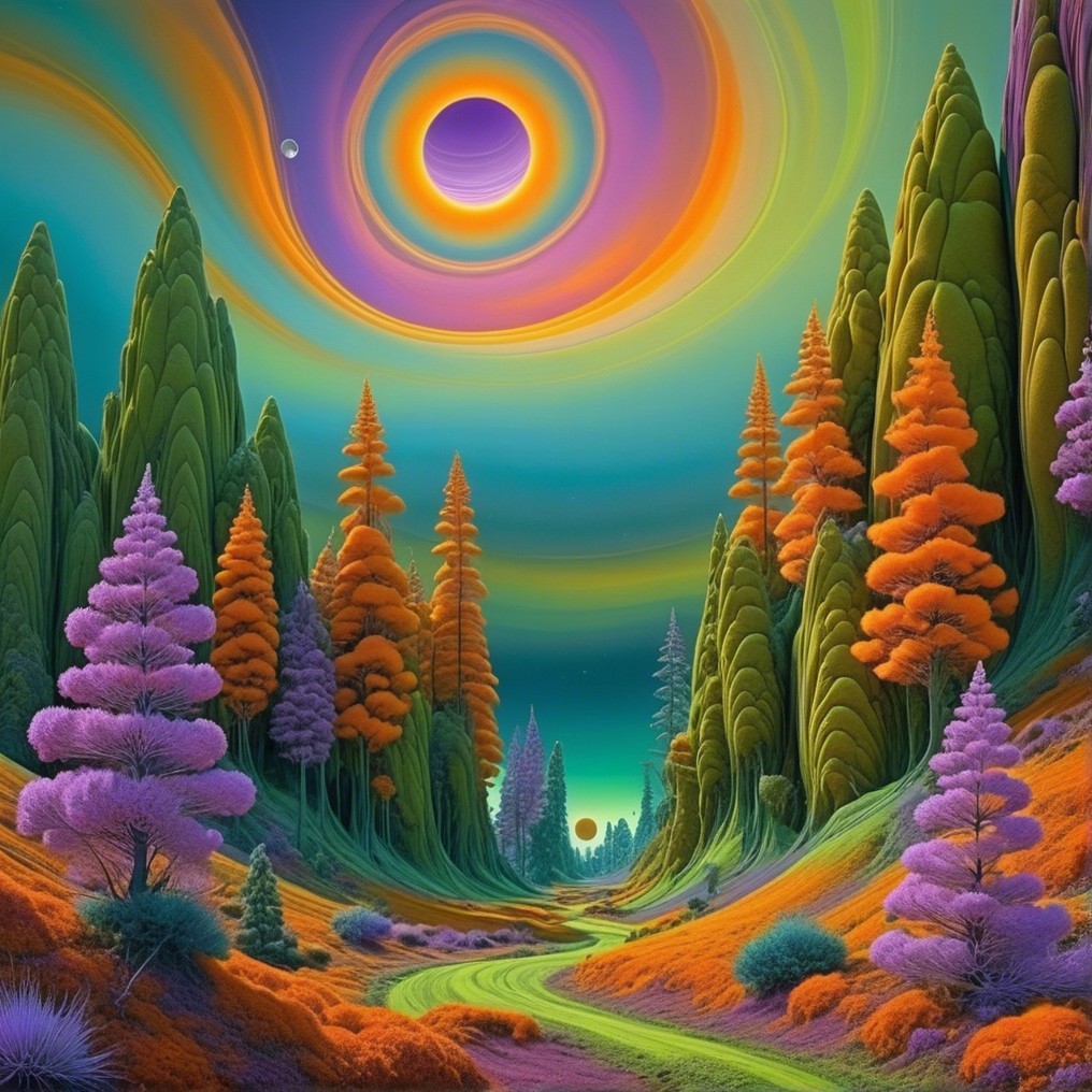 Surreal Landscape with Colorful Trees and Sky