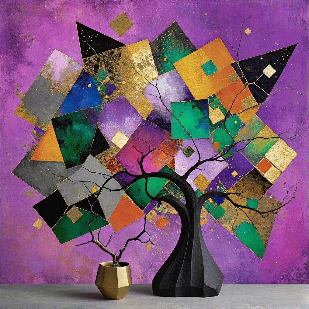 Abstract Composition with Vibrant Colors and Sculpture