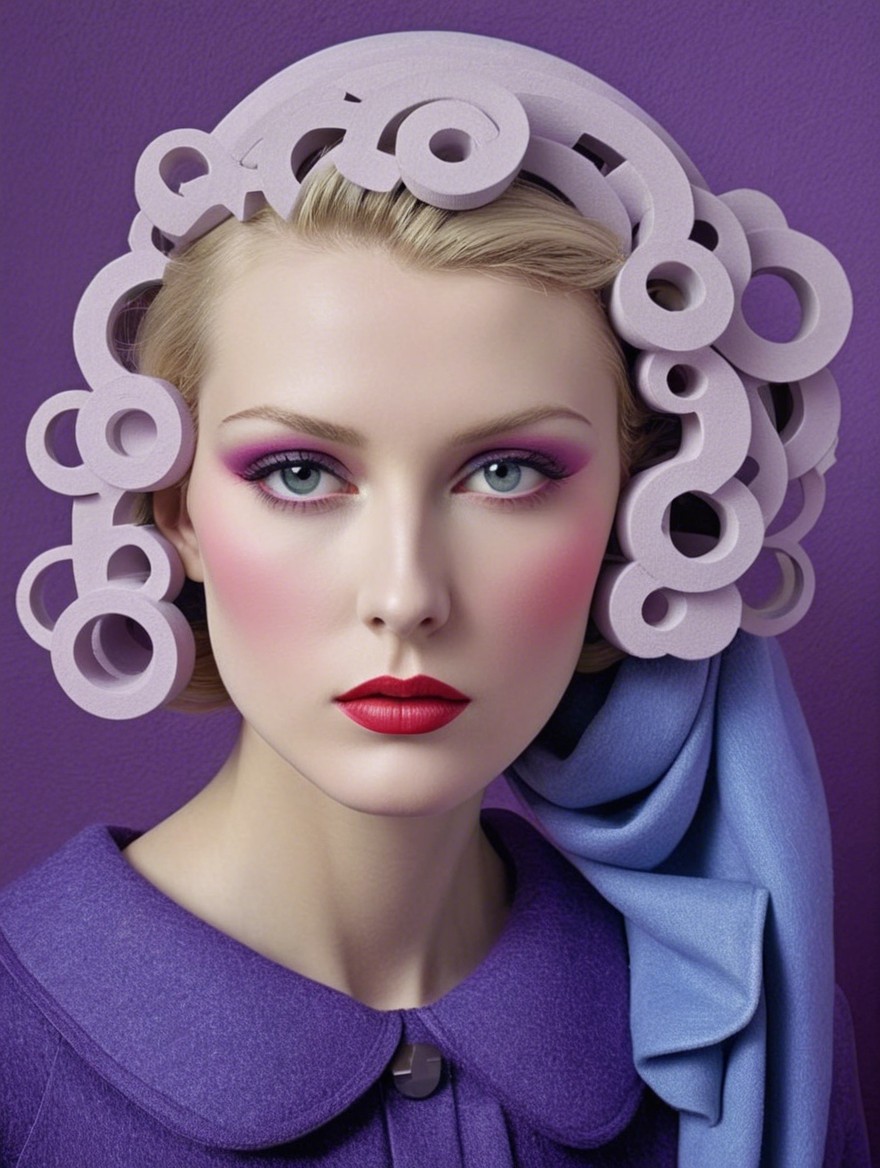 Fashion Portrait with Lavender Curls and Vibrant Makeup