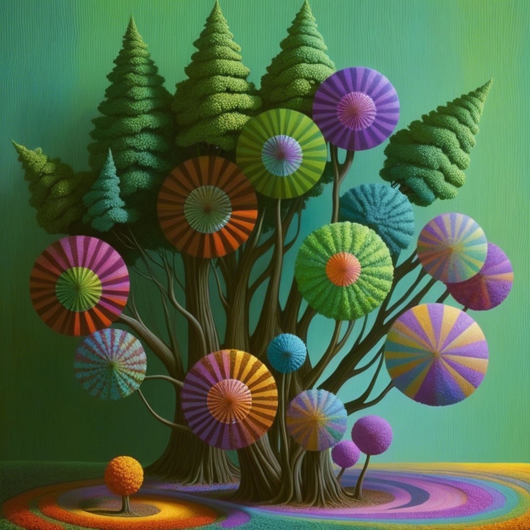 Whimsical Tree with Colorful Patterns and Textures
