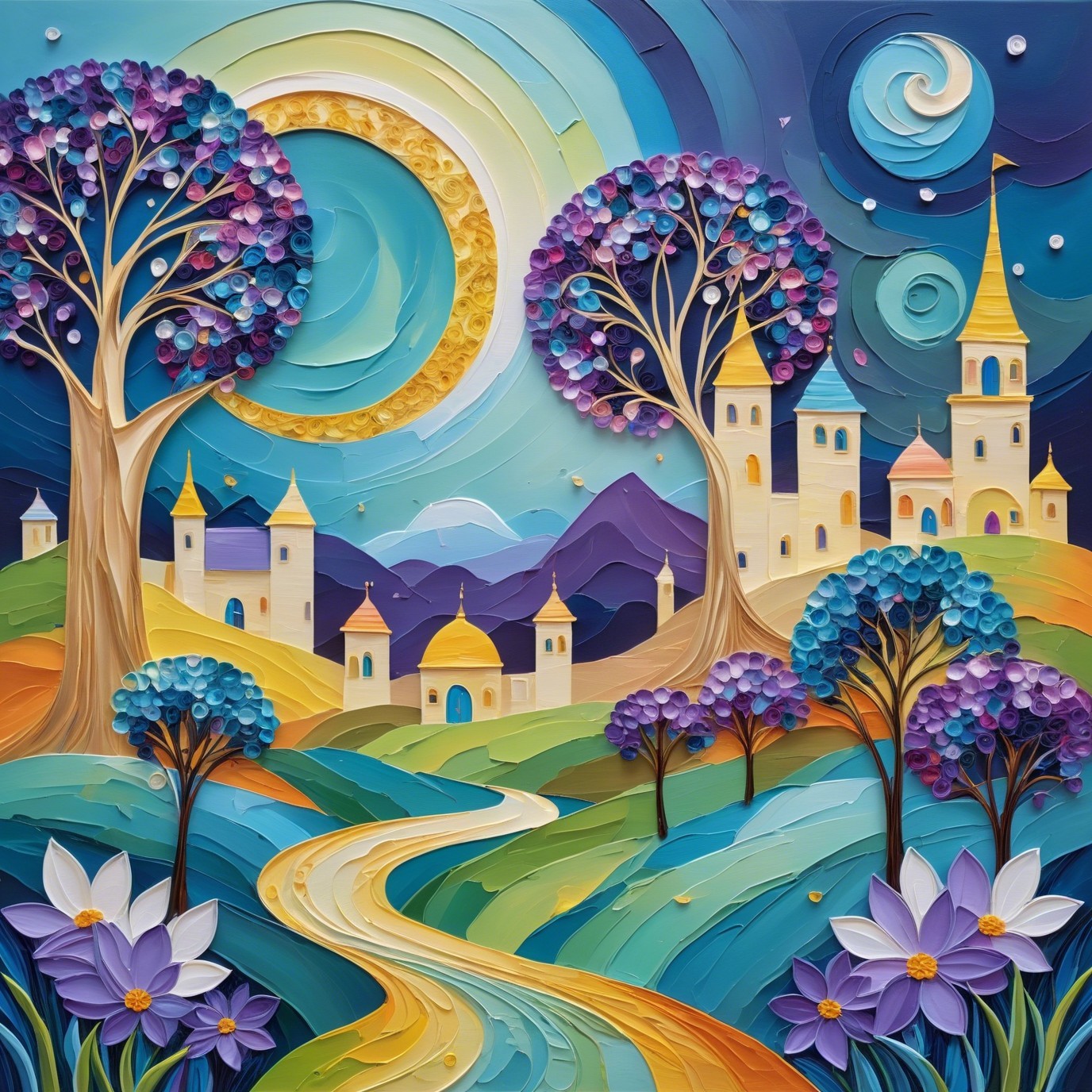 Colorful Fantasy Land Painting in Quilling Style