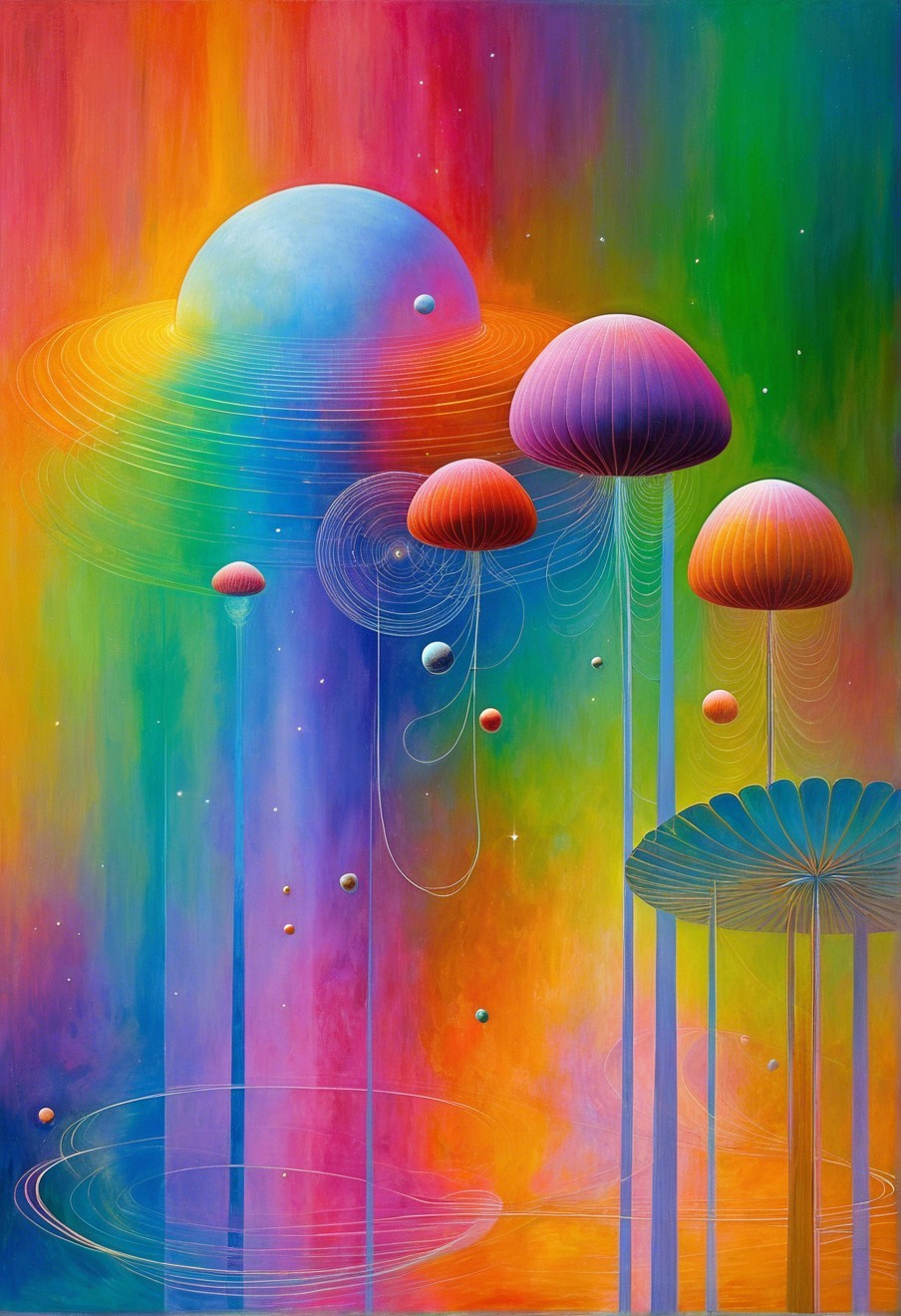 Surreal Landscape with Colorful Jellyfish Forms