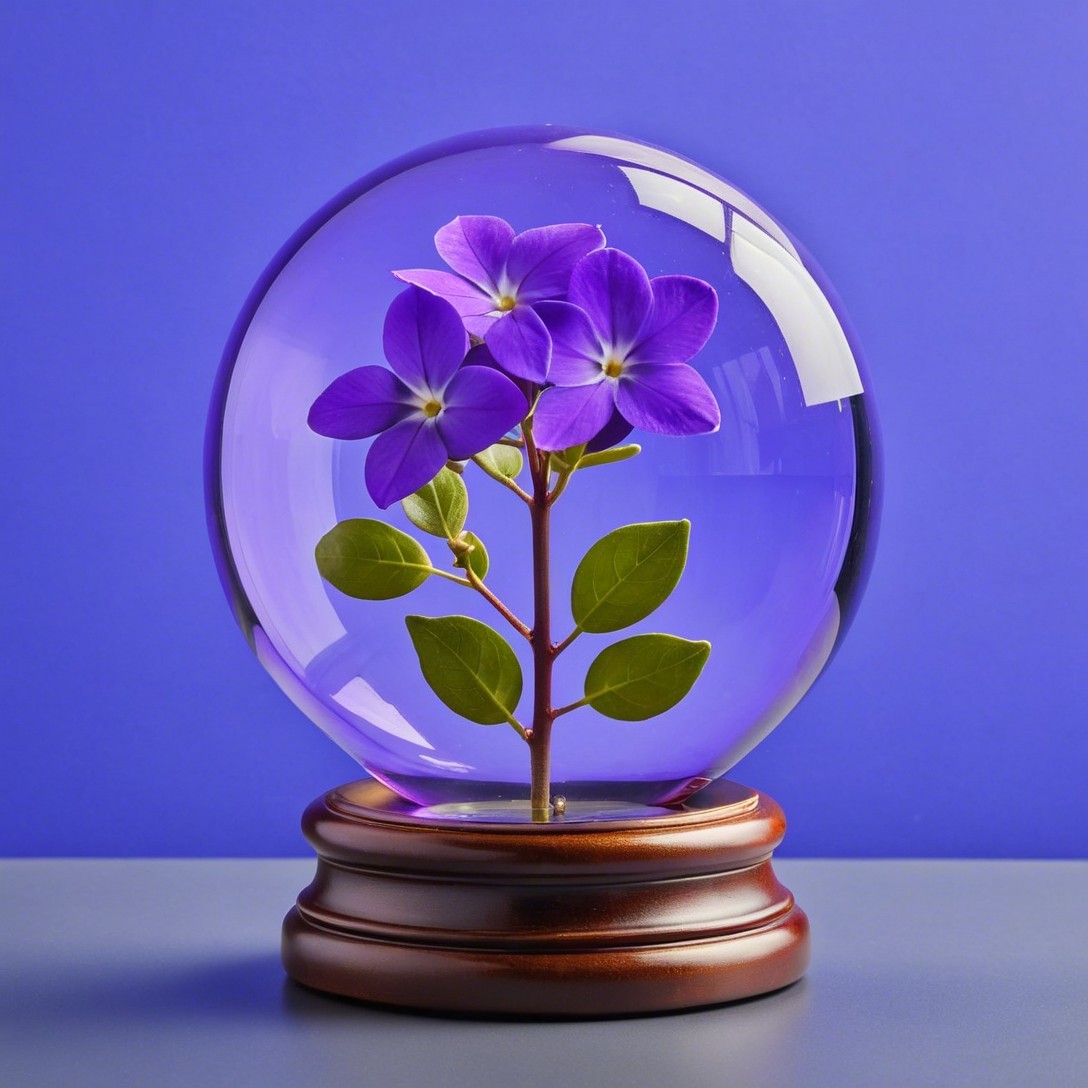 Snow Globe with Purple Flowers and Wooden Base