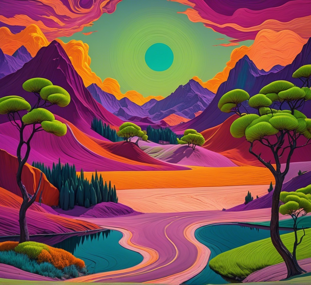 Vibrant Landscape with Colorful Mountains and River