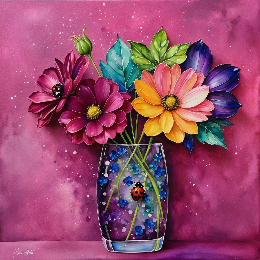 Vibrant Bouquet in Clear Glass Vase with Ladybugs