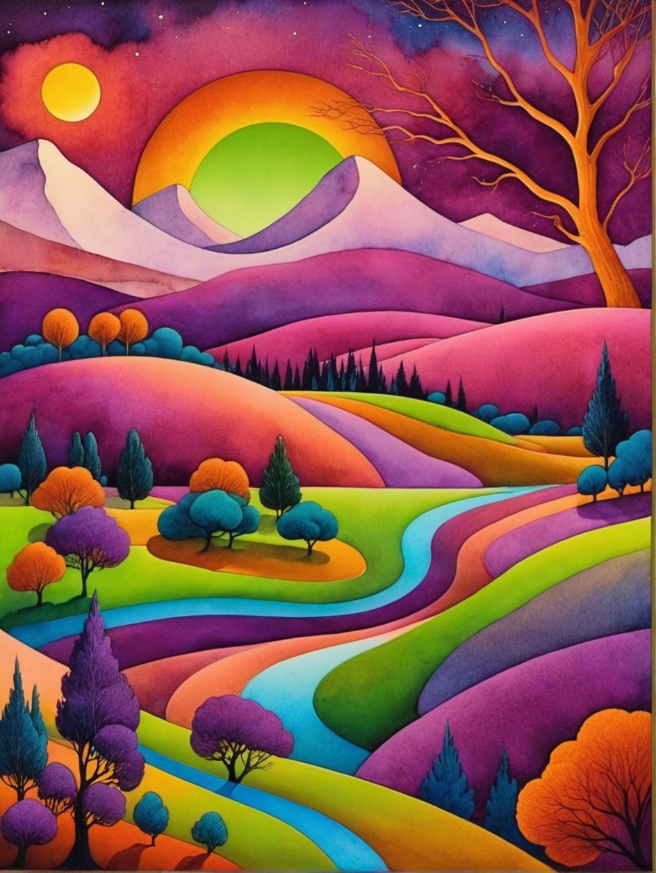 Vibrant Landscape with Rolling Hills and River