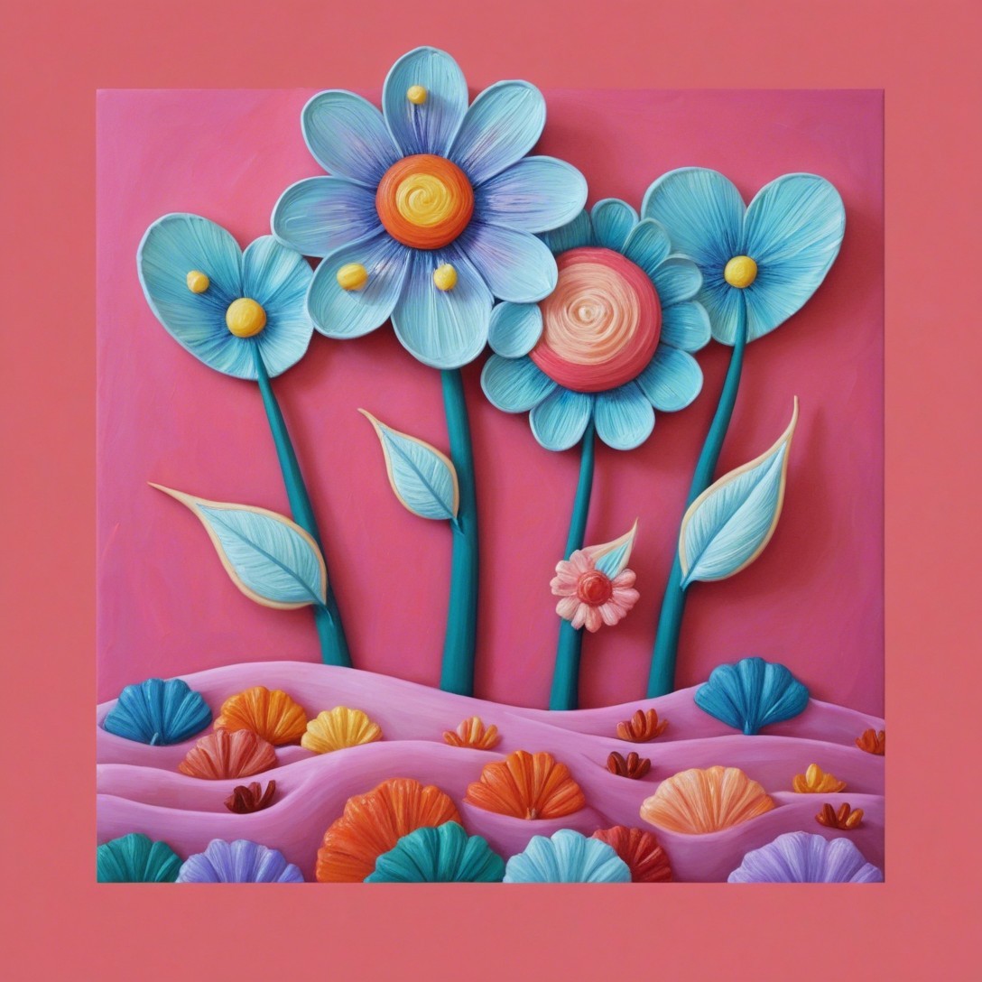 Vibrant 3D Artwork of Whimsical Flowers and Shapes