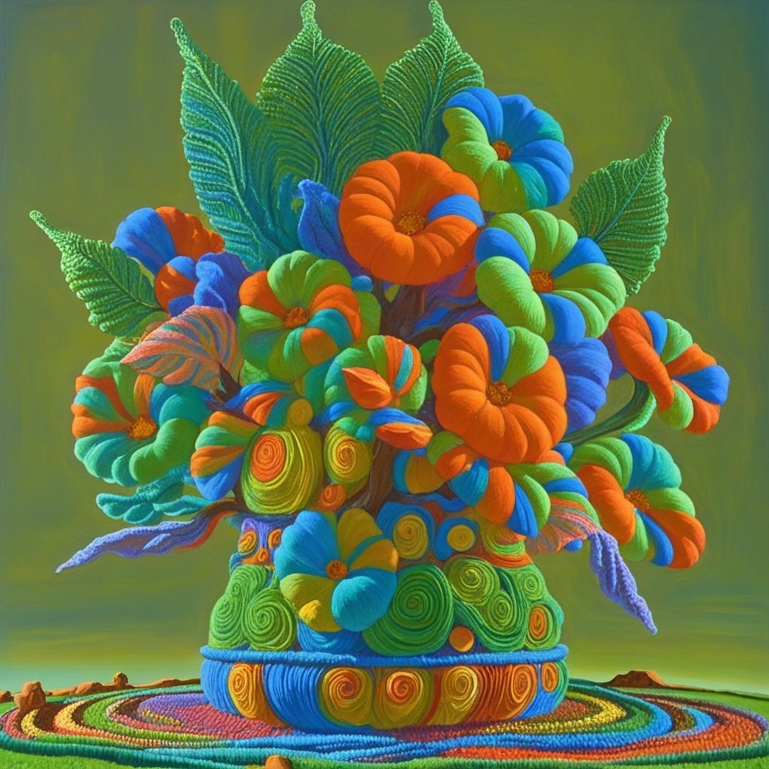 Surreal Bouquet with Spiraling Flowers and Colors