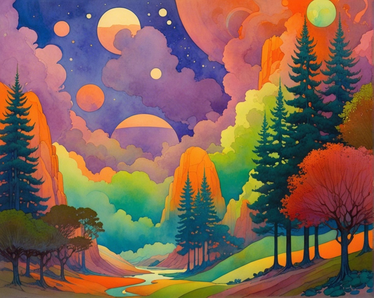Surreal Landscape with Majestic Mountains and River