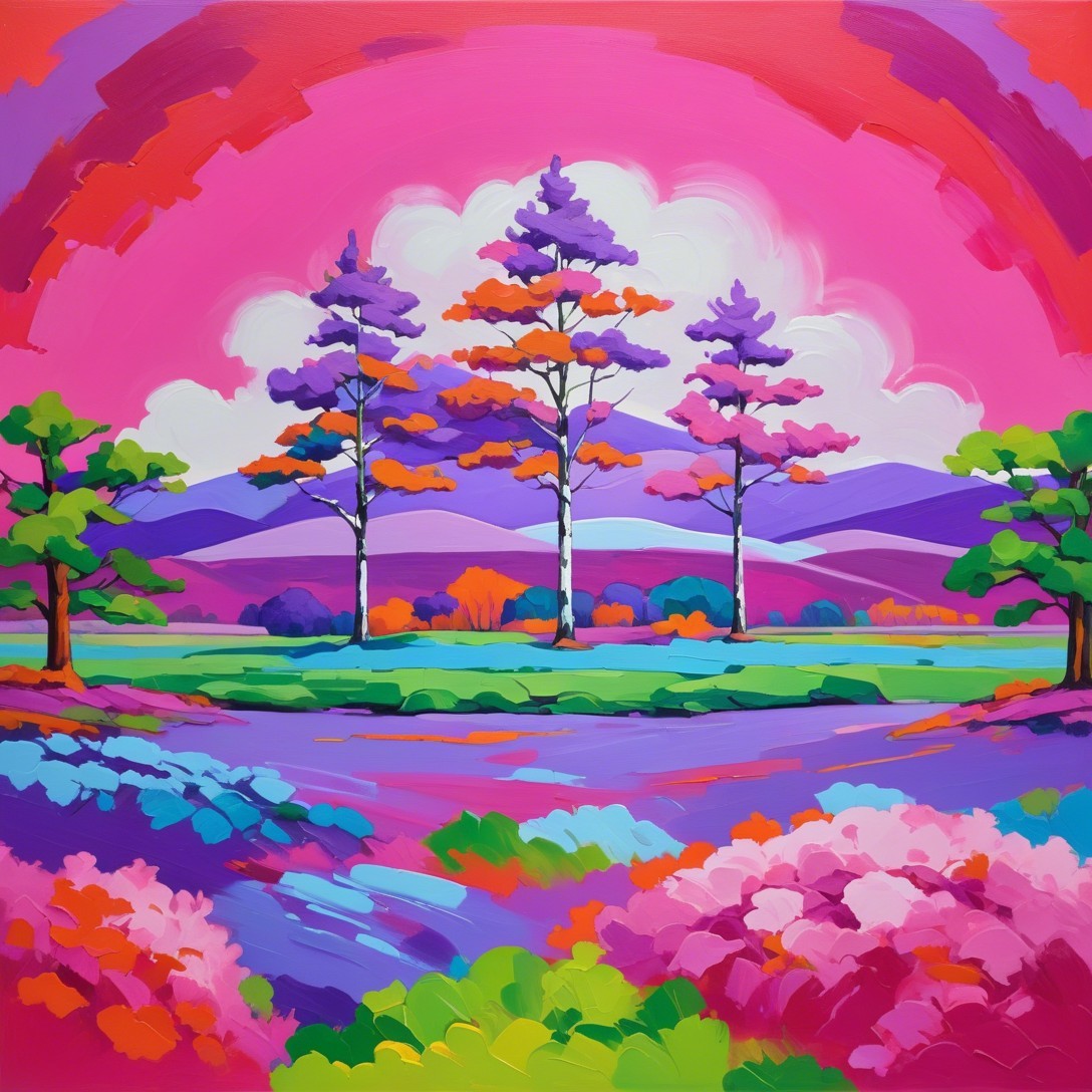 Vibrant Landscape with Colorful Trees and Mountains
