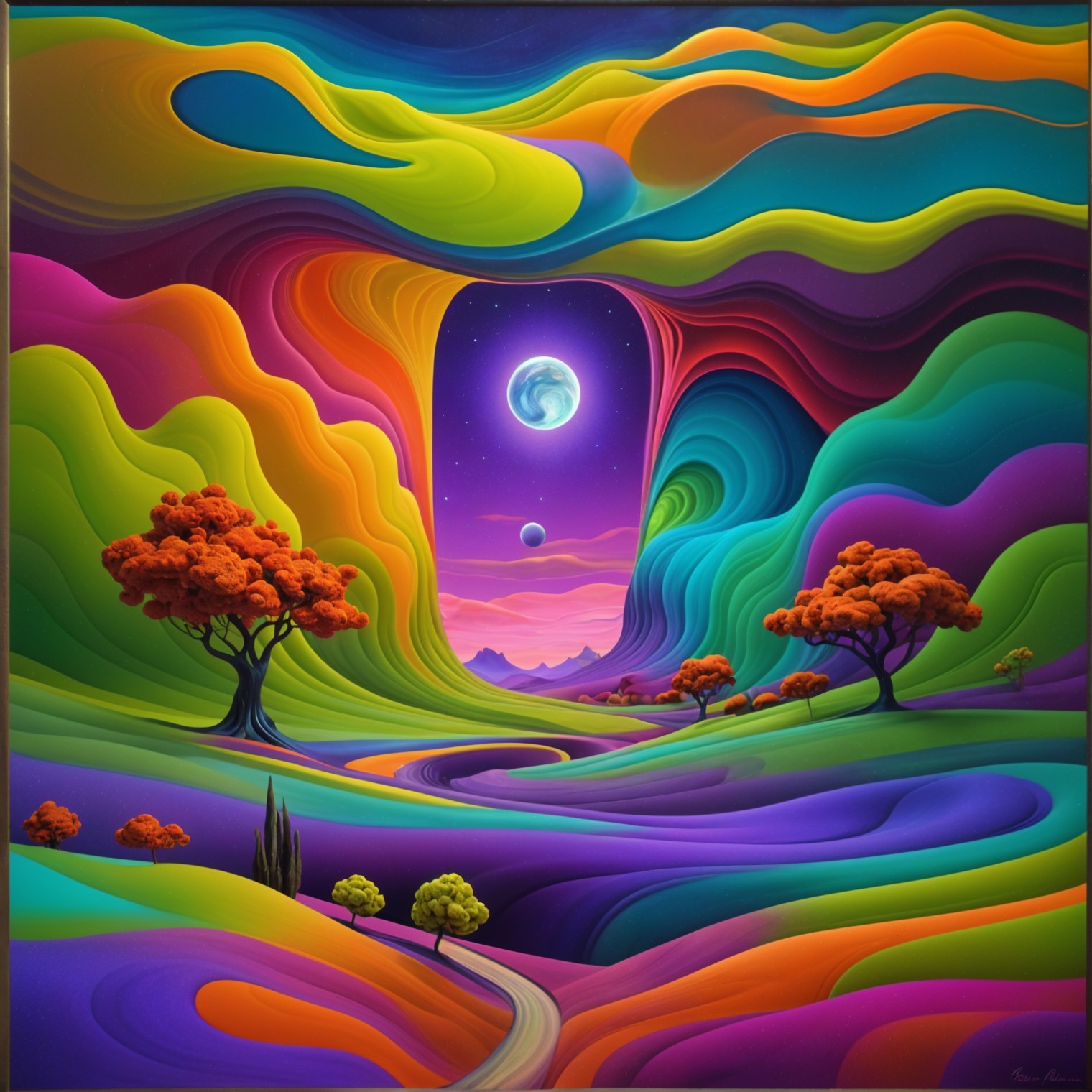 Surreal Landscape with Colorful Hills and Portal