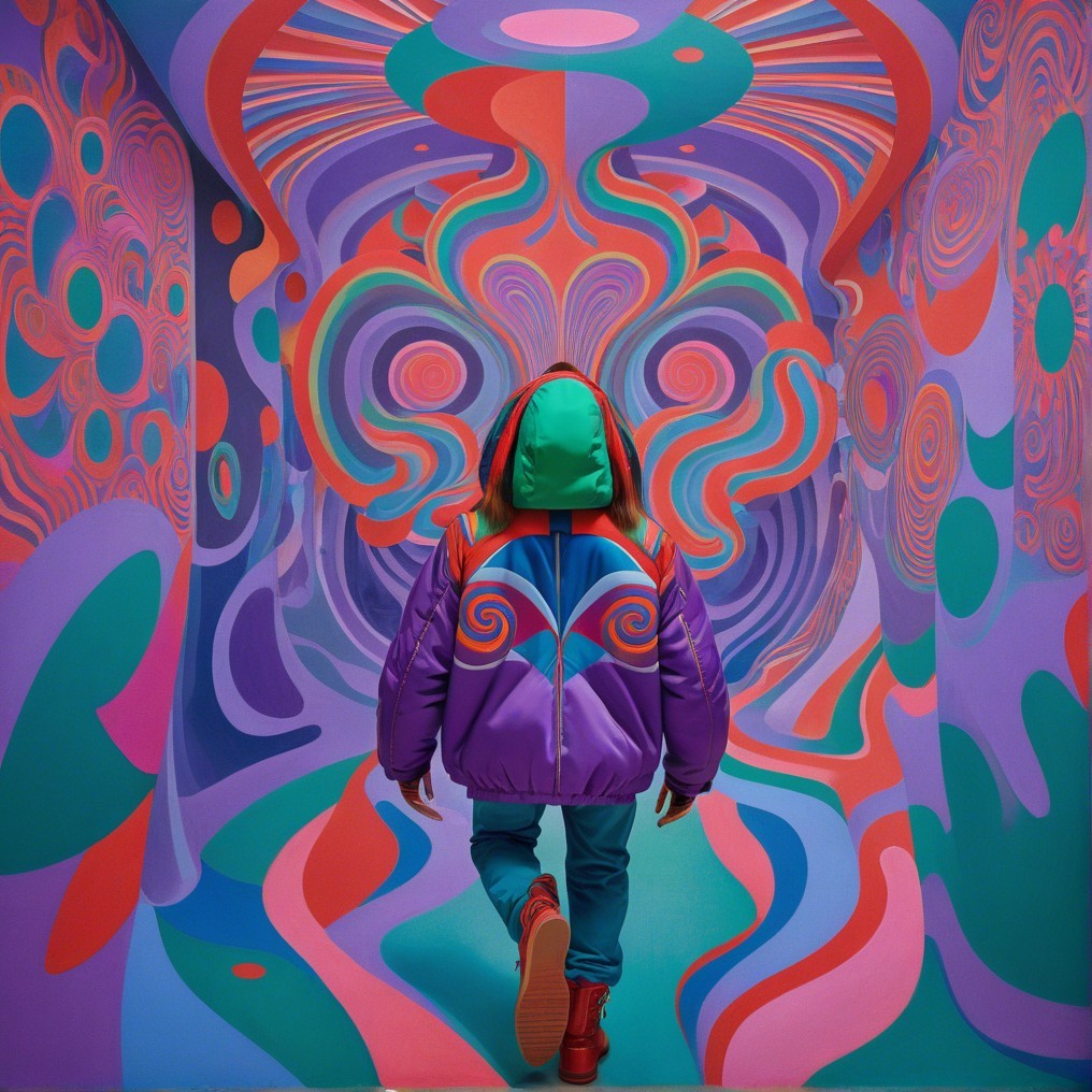 Psychedelic Hallway with Vibrant Patterns and Colors