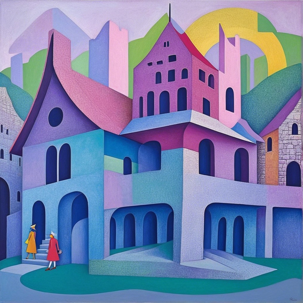Vibrant Abstract Landscape with Stylized Buildings
