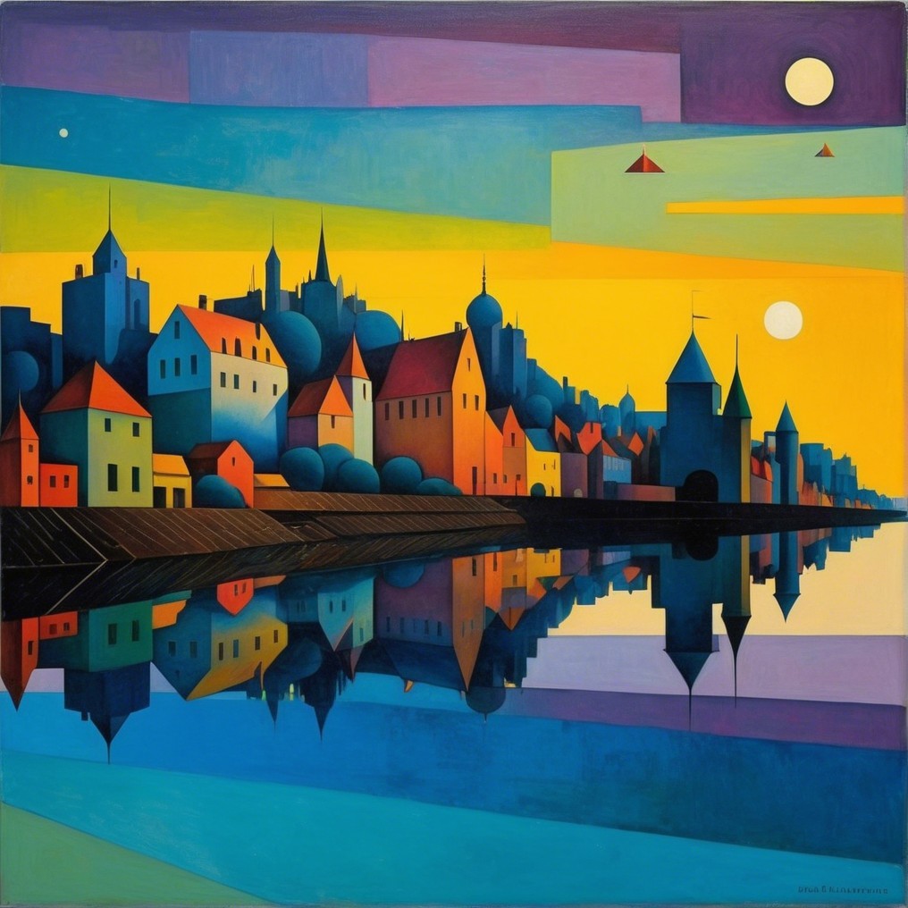 Vibrant Abstract Cityscape with Colorful Reflections