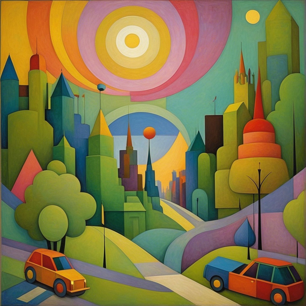 Vibrant Abstract Landscape with Geometric Shapes