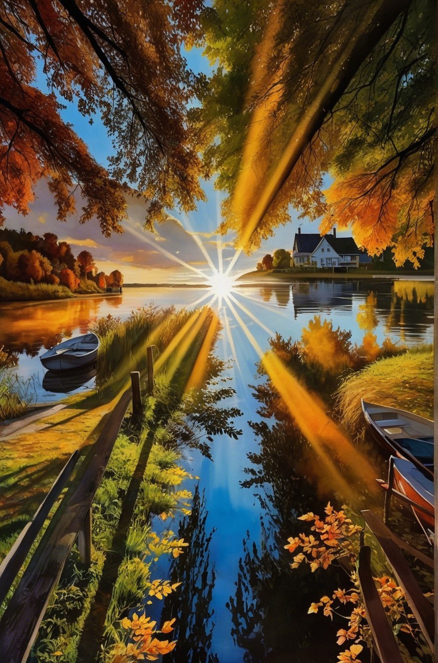 Serene Lakeside at Sunset with Autumn Foliage