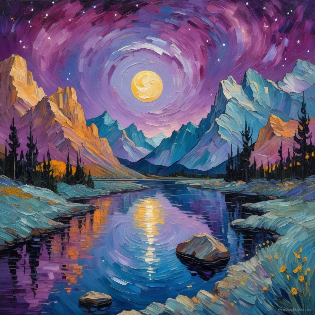 Vibrant Night Sky with Mountains and Autumn Foliage