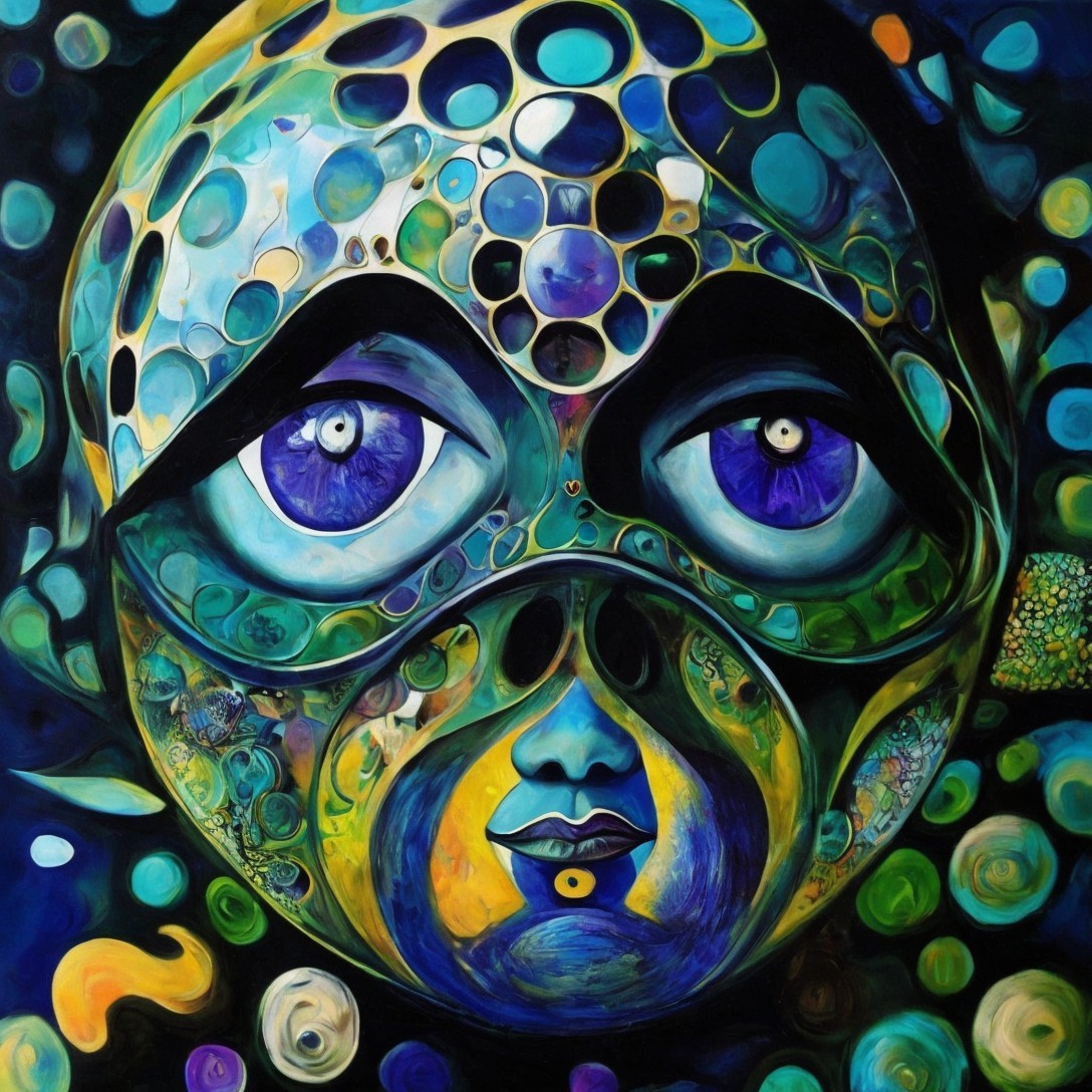 Surreal Abstract Face with Vibrant Colors and Patterns
