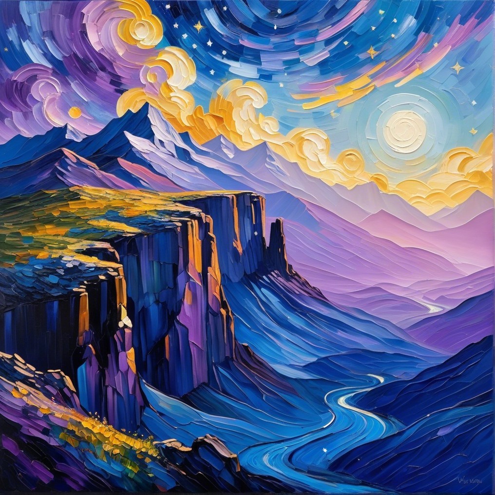 Vibrant Mountain Landscape with Starry Sky and River