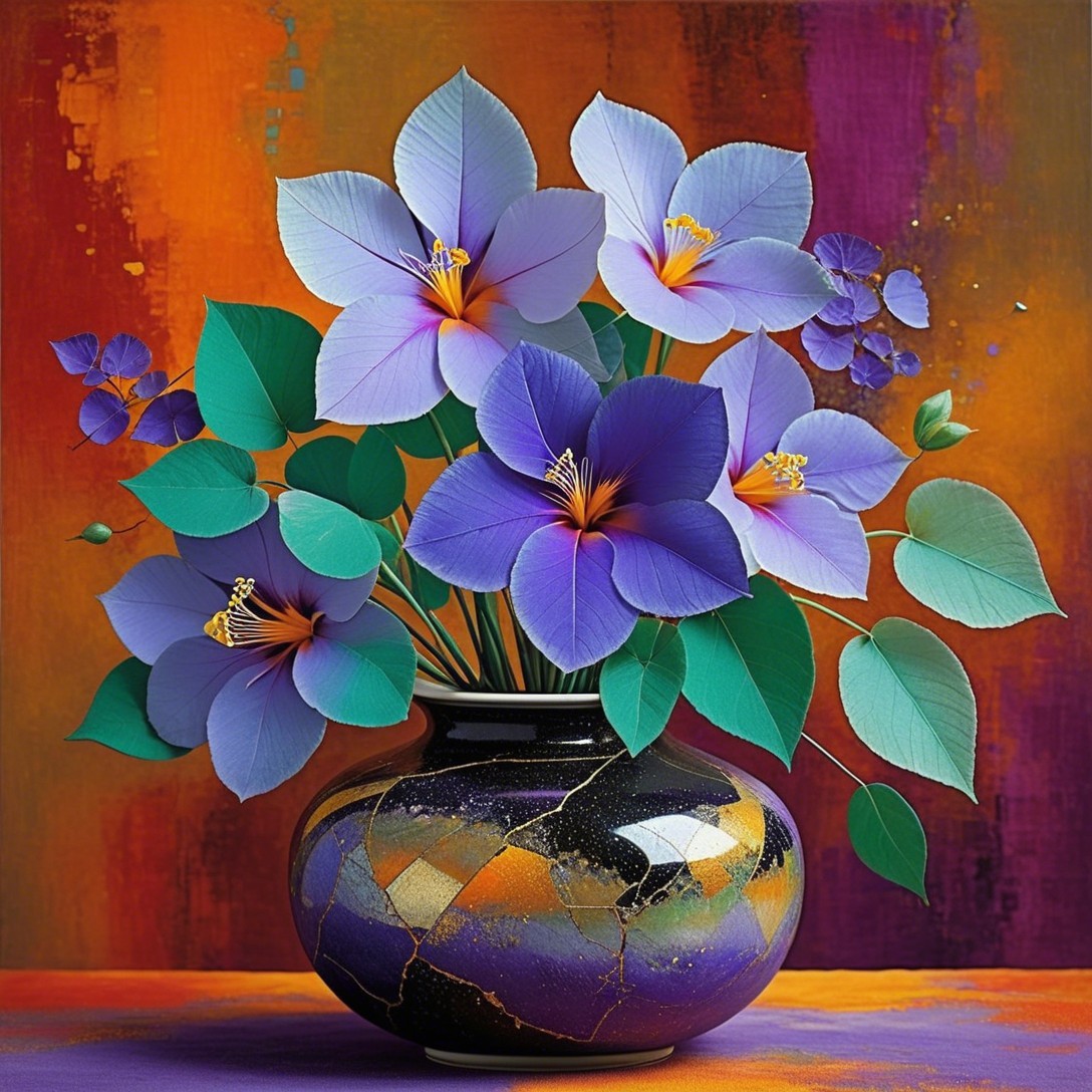 Vibrant Purple Flowers in Elegant Black Vase