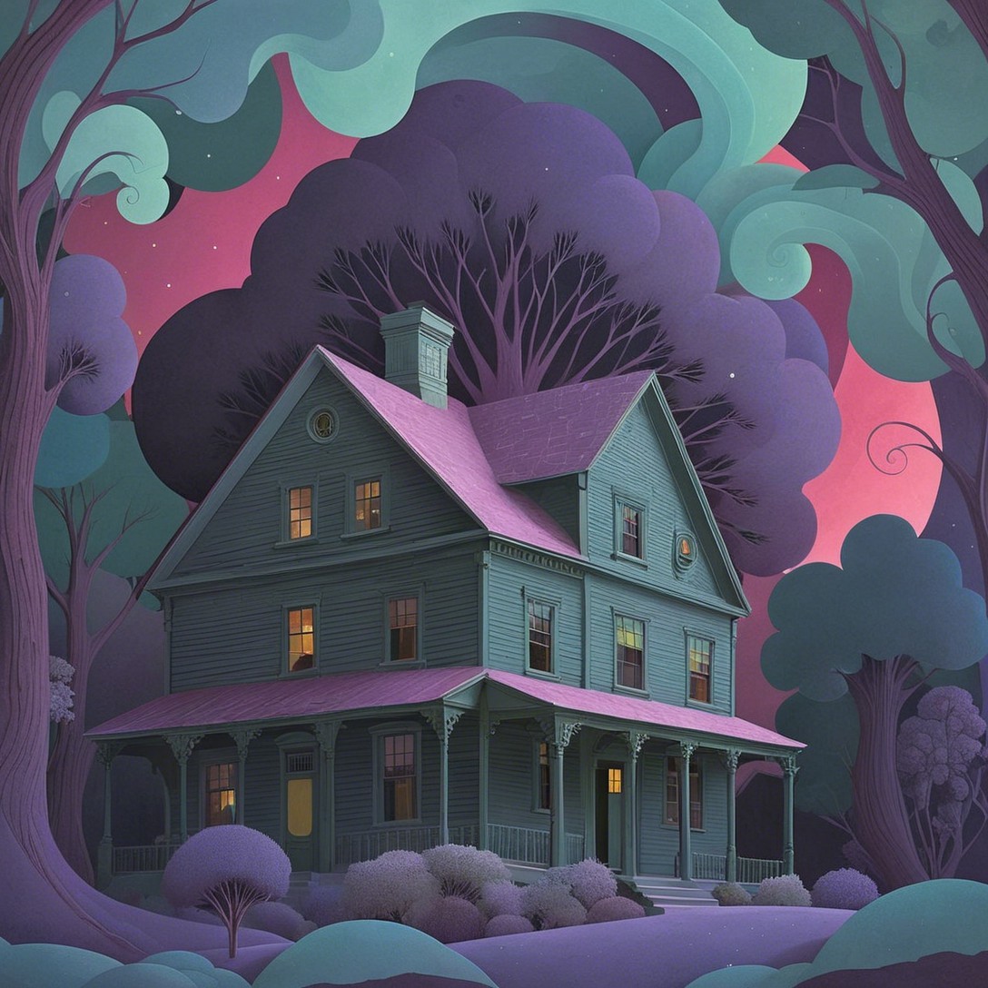 Whimsical Two-Story House in Surreal Landscape