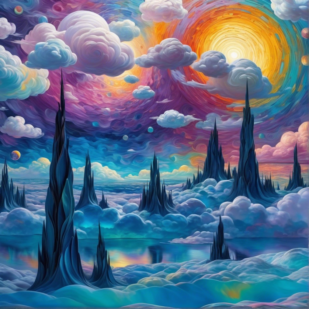 Surreal Landscape with Colorful Sky and Spires