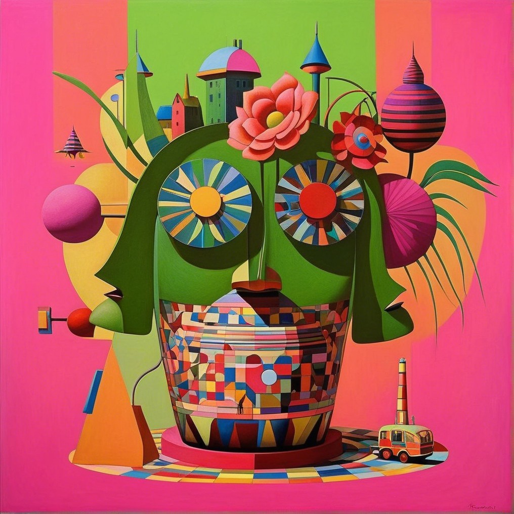 Abstract Composition with Stylized Face and Colors