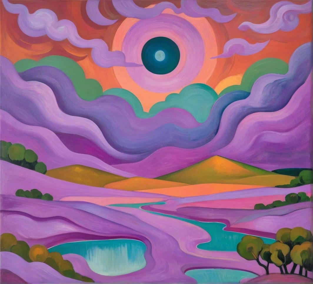 Abstract Landscape with Rolling Hills and River